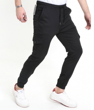 Черен Мъжки карго панталон с ластична талия