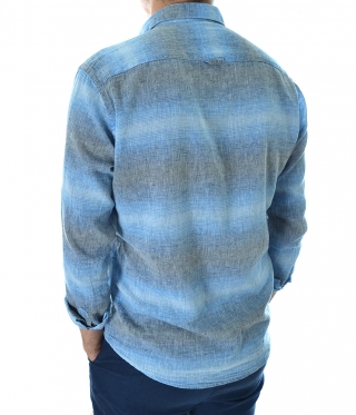 Ефектна Мъжка ленена риза в сиво синьо
