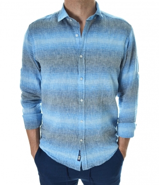 Ефектна Мъжка ленена риза в сиво синьо