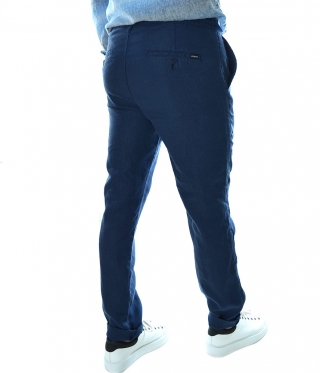Ленен Мъжки панталон в тъмно синьо