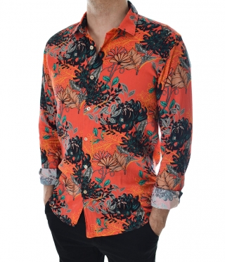 Мъжка ефектна памучна риза флорален десен