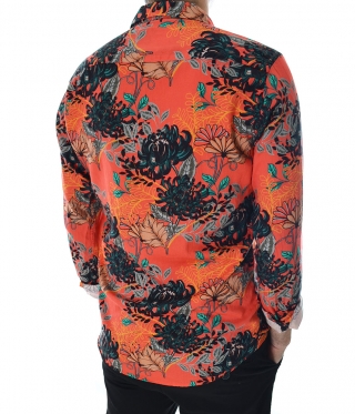 Мъжка ефектна памучна риза флорален десен