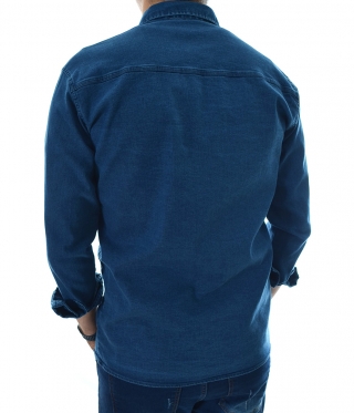 Мъжка синя дънкова риза с джобове