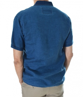 Мъжка лятна риза с къс ръкав тъмно синьо индиго