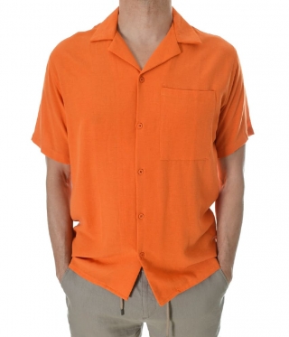 Мъжка оранжева ленена риза с къс ръкав