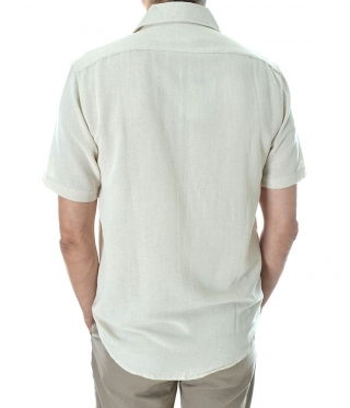 Мъжка лятна ленена риза с къс ръкав цвят екрю
