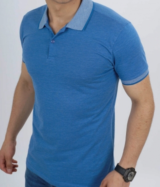 Мъжка синя тениска с якичка