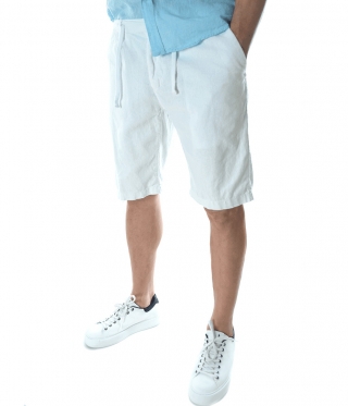 Mъжки бели ленени къси панталони