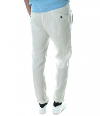 Мъжки Бял Ленен панталон