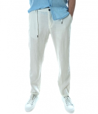 Мъжки Бял Ленен панталон