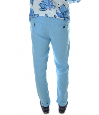 Мъжки ленен панталон в небесно син цвят