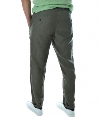 Мъжки ленен панталон маслено зелен