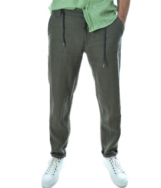 Мъжки ленен панталон маслено зелен
