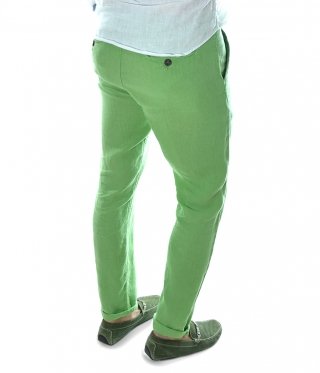 Мъжки ленен панталон в Зелен цвят