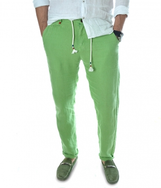 Мъжки ленен панталон в Зелен цвят