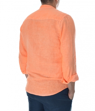 Мъжка оранжева лелена риза с права яка 