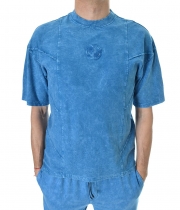 Мъжка ефектна тениска варен памук в синьо