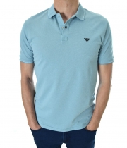 Мъжка стилна тениска с якичка синьо-зелен цвят