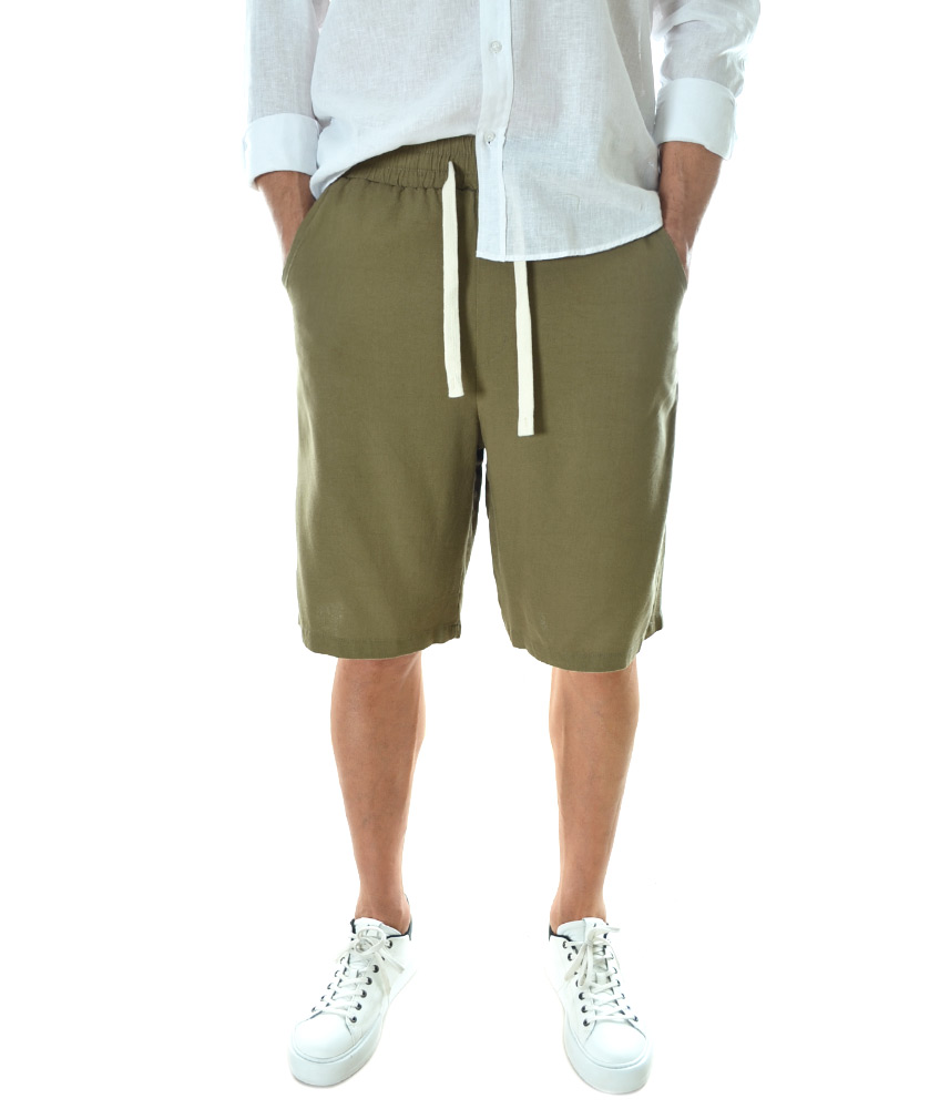 Мъжки ленени бермуди Relaxed Fit- Маслинено зелени