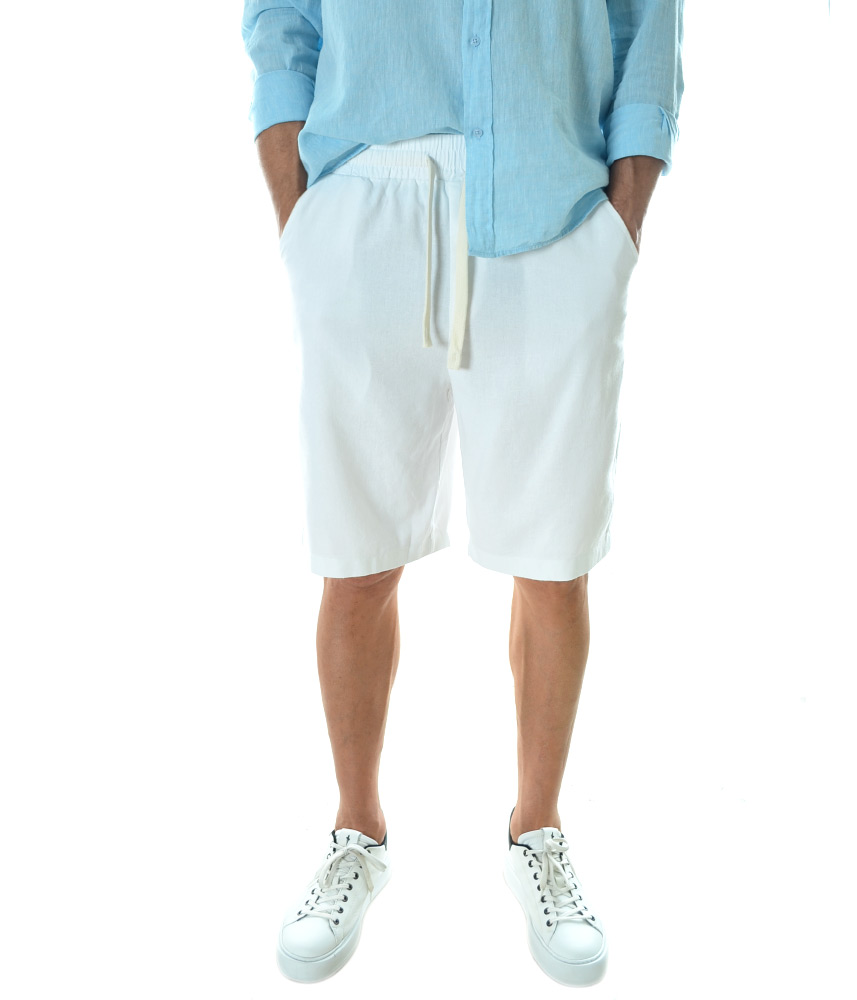 Мъжки ленени бермуди Relaxed Fit - Бели