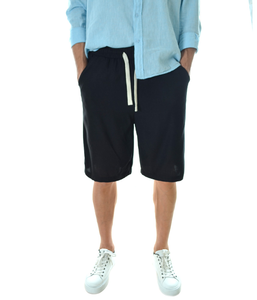 Мъжки ленени бермуди Relaxed Fit - Черни