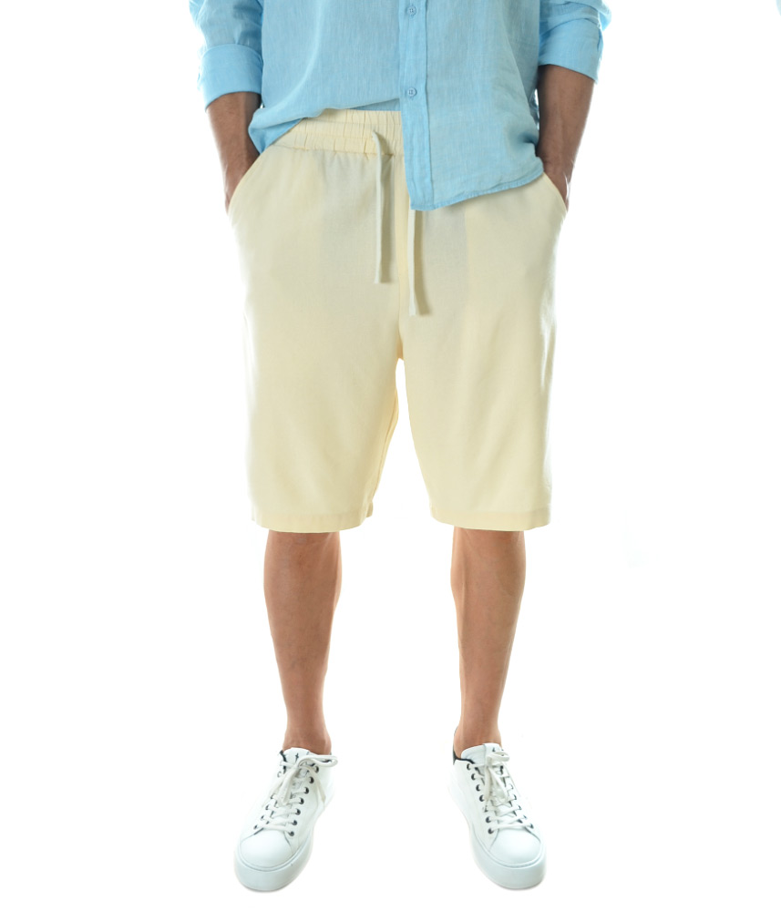 Мъжки ленени бермуди Relaxed Fit - Екрю