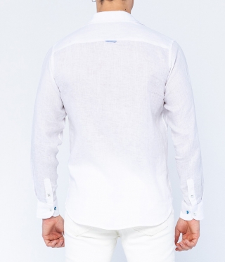 Бяла стилна мъжка ленена риза с яка