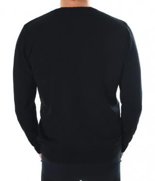 Черен Мъжки пуловер обло деколте фино плетиво