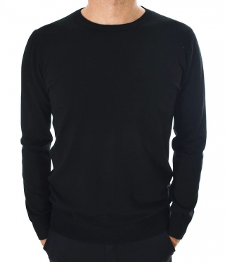 Черен Мъжки пуловер обло деколте фино плетиво