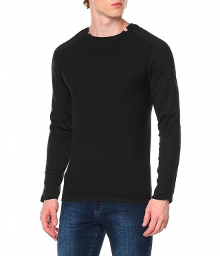 Черен Мъжки пуловер с релефни детайли