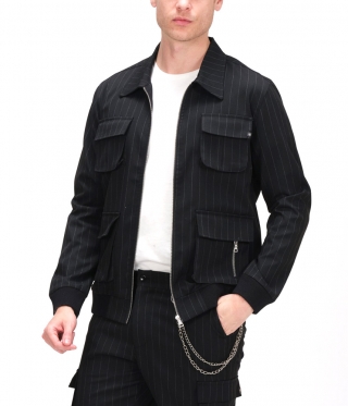 Мъжко черно спортно елегантно яке с външни джобове