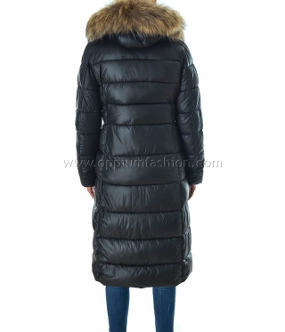 Черно Дамско дълго зимно яке с естествен косъм