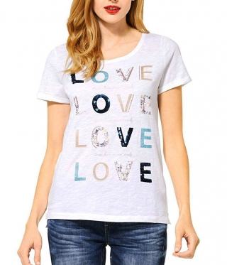 Дамска бяла лятна тениска Love