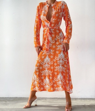 Дамска Свежа Лятна дълга рокля в оранжево