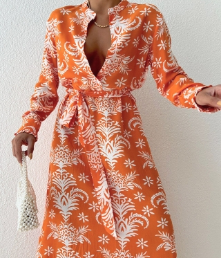 Дамска Свежа Лятна дълга рокля в оранжево