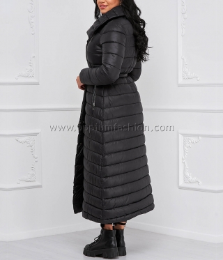 Дамско дълго черно яке с аксесоар чантичка