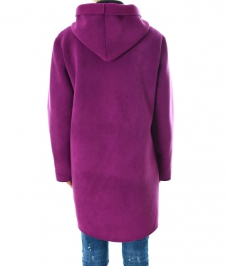 Дамско лилаво палто с цип и качулка