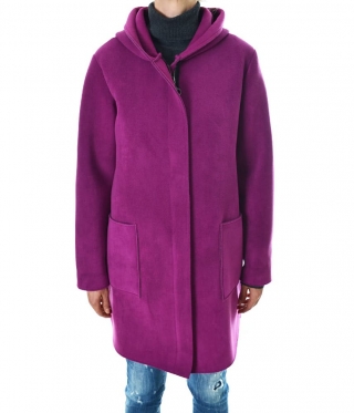 Дамско лилаво палто с цип и качулка