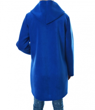 Дамско палто с цип и качулка кралско синьо