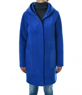 Дамско палто с цип и качулка кралско синьо