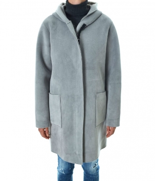 Дамско сиво палто с цип и качулка