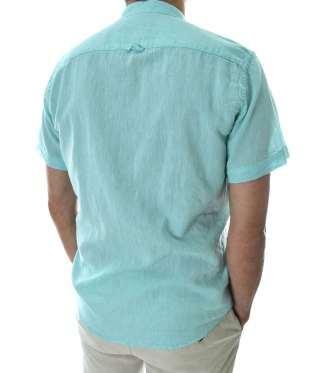 Мъжка ленена риза с къс ръкав цвят мента
