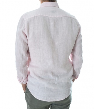 Ленена мъжка риза с яка Premium бледо розова