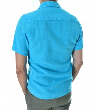 Мъжка ленена риза къс ръкав електриково синя