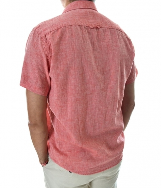 Мъжка ленена риза с къс ръкав бордо меланж