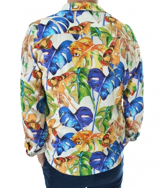 Мъжка ленена риза с яка цветни флорални мотиви