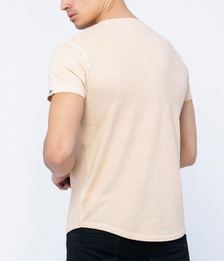 Мъжка памучна тениска с копчета бежово индиго