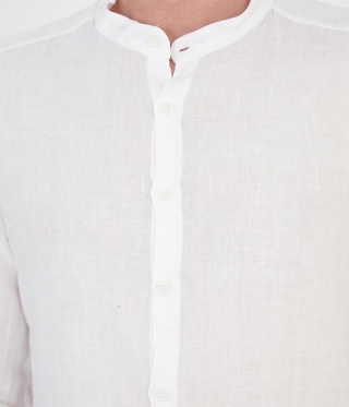 Мъжка бяла ленена риза с права яка