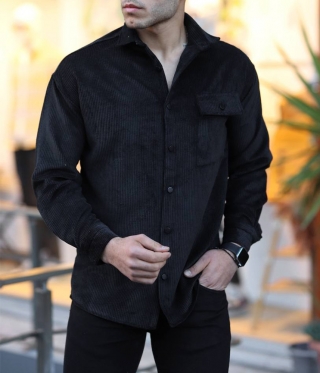 Мъжка черна риза от кадифе овърсайз модел