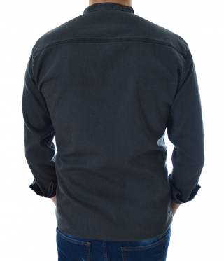 Мъжка дънкова риза с права яка цвят графит